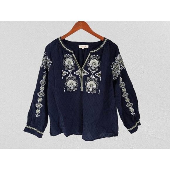 Anthropologie Tops - Anthropologie Solitaire Peasant Embroidered Johnny Blouse Floral Eyelet Shirt Bl